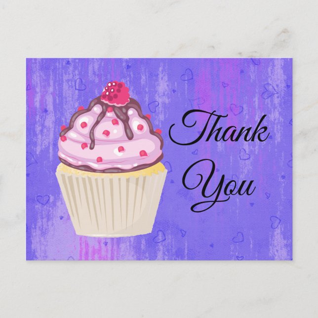 Carte Postale Cupcake sucré avec framboise sur le Merci supérieu (Devant)