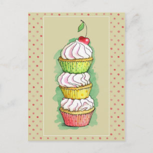 Carte Postale cupcakes à l'aquarelle. Illustration de cuisine.