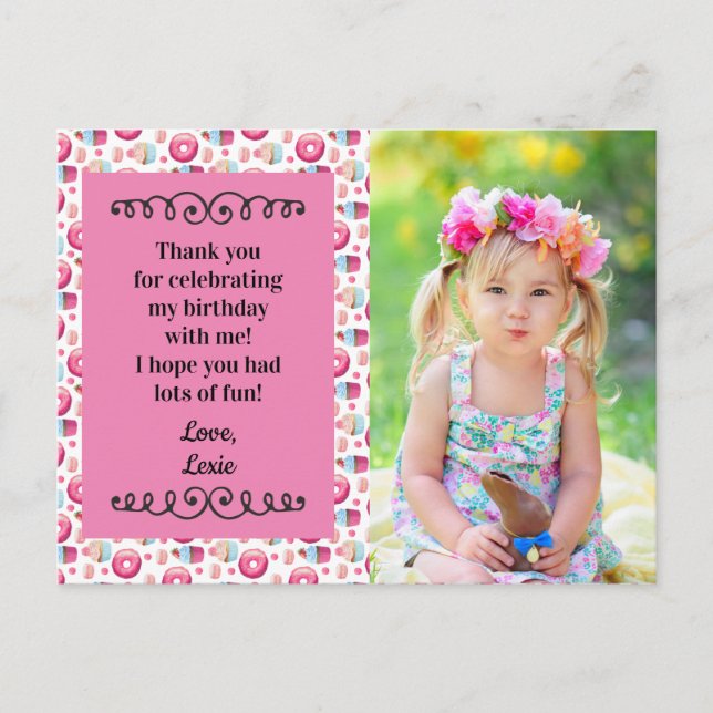 Carte Postale Cupcakes Cupcakes Rose Cute Merci d'anniversaire (Devant)