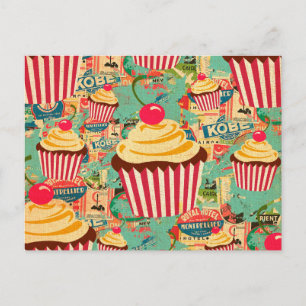 Carte Postale Cupcakes de cirque rétro