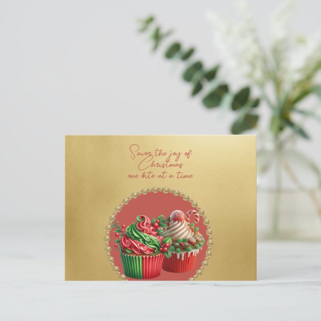 Carte Postale Cupcakes de Noël Savourez la Joie (Debout devant)