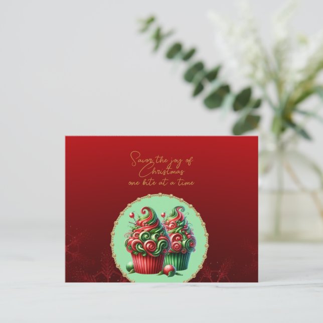 Carte Postale Cupcakes de Noël Savourez la Joie (Debout devant)