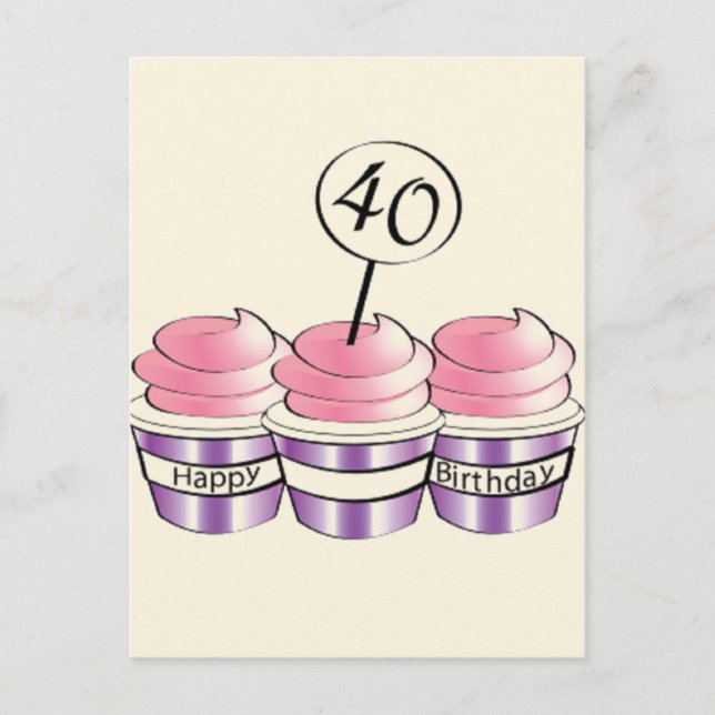 Carte Postale Cupcakes du 40e anniversaire (Devant)