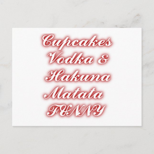 Carte Postale Cupcakes Rouge Vodka Hakuna Matata FUNNY. (Devant)