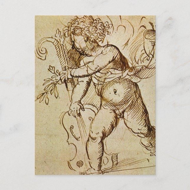 Carte Postale Cupid avec un violon par Domenico Campagnola (Devant)