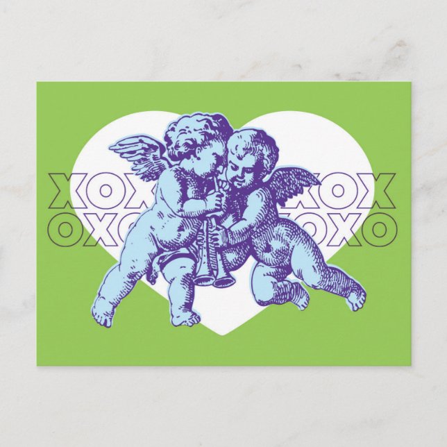 Carte Postale Cupid Valentine, bleu violet vert (Devant)