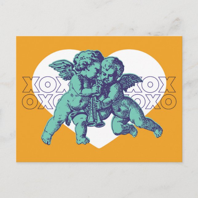 Carte Postale Cupid Valentine, Turquoise violet or (Devant)