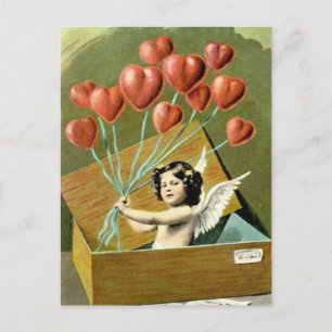 Carte Postale Cupide avec Bouquet de coeur
