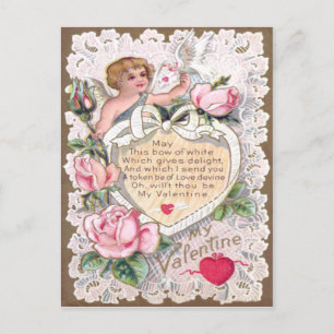 Carte Postale Cupide Rose Rose Dove Flèche coeur