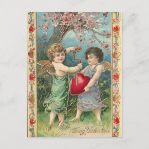 Carte Postale Cupides vintages avec coeur