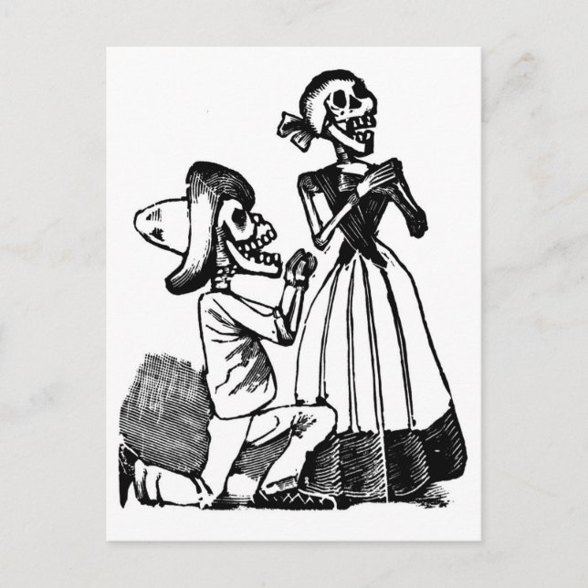 Carte Postale Cupidon Calavera, Skeleton Lovers c. Années 1900 (Devant)