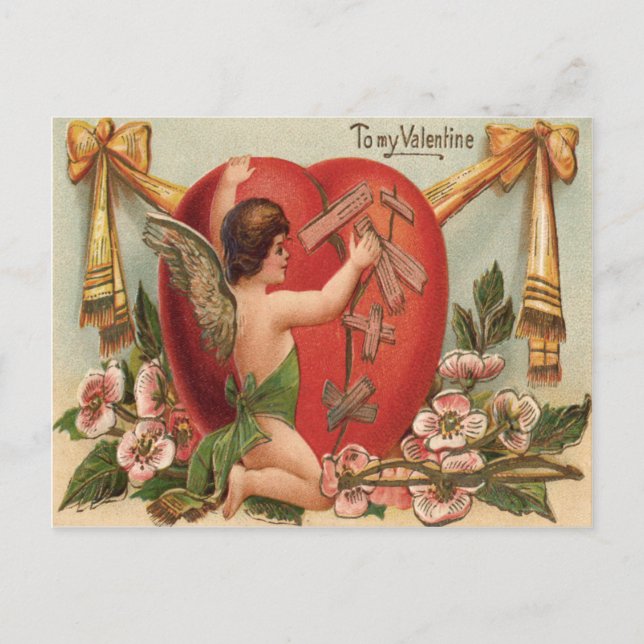 Carte Postale Cupidon Fleurs de Raccommodage de Cœur Brisé (Devant)