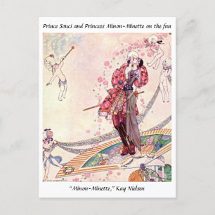 Carte Postale Cupidons, princesse et prince sur un ventilateur m