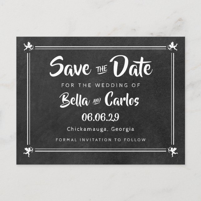 Carte Postale Cupidons Tableau Noir Enregistrez la Date (Devant)