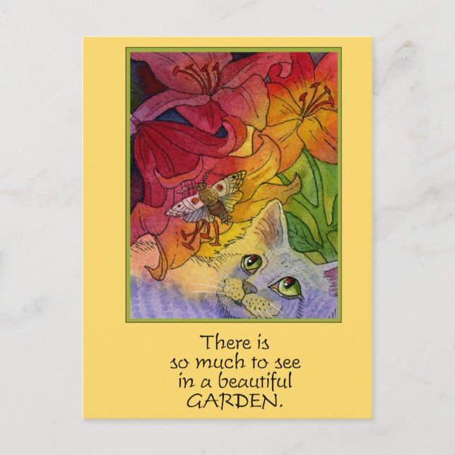Carte Postale Curieux Garden Cat (Devant)