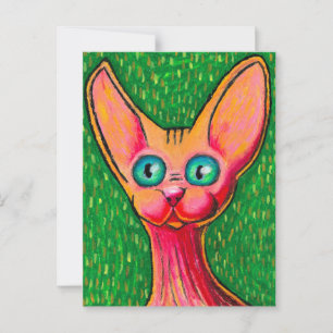 Carte Postale Curieux Happy Hairless Chat en Pétrole Pastel sur