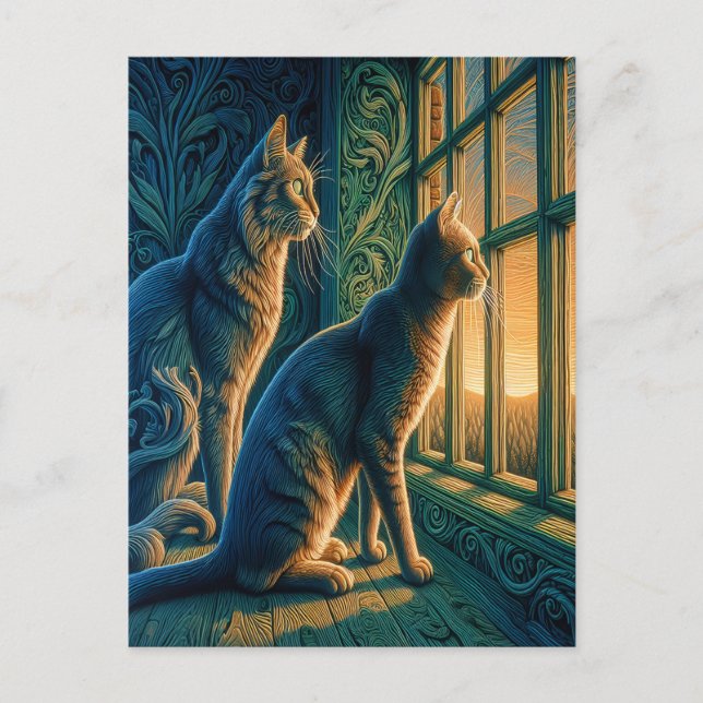 Carte Postale Curious Cats by the Window (Devant)