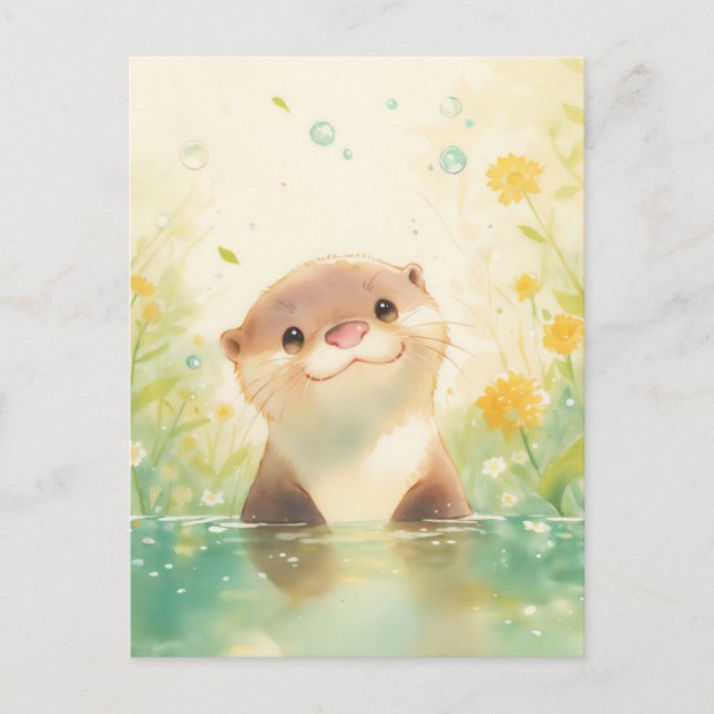 Carte Postale Curious Otter in Sunny Spring Meadow (Devant)