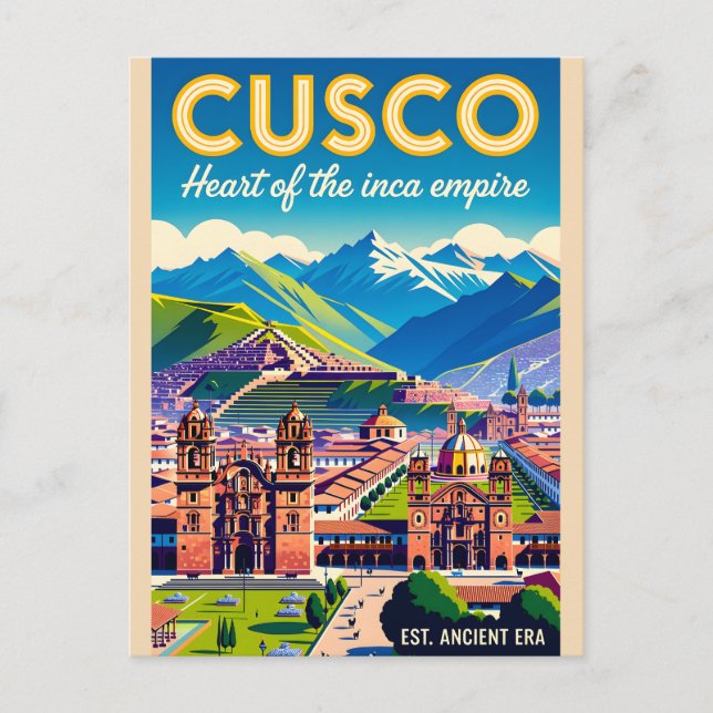 Carte Postale Cusco Pérou Art de l'affiche rétro de voyage de la (Devant)