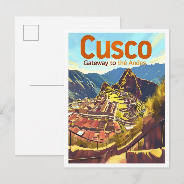 Carte Postale Cusco Pérou Art Vintage Illustration de voyage (Devant / Derrière)