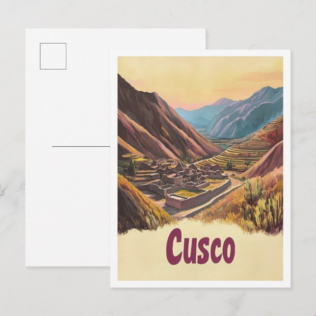 Carte Postale Cusco Pérou Illustration du Vintage voyage artisti (Devant / Derrière)