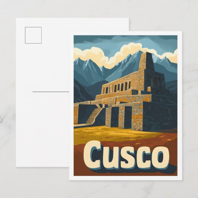 Carte Postale Cusco Pérou Illustration Vintage voyage (Devant / Derrière)