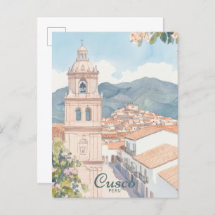 Carte Postale Cusco Pérou Peinture Gouache Illustration Voyage