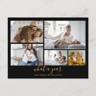 Carte Postale Custom 5 Photos Black Gold Typography Holiday
