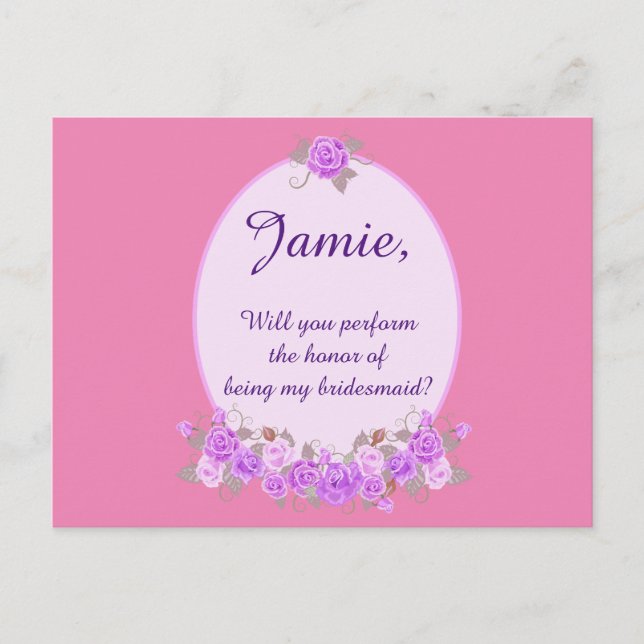 Carte Postale Custom Be my bridesmaid purple invitation florale (Devant)