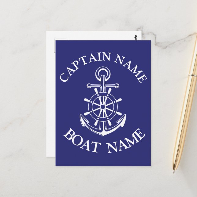 Carte Postale Custom boat captain name navy Postcard (Devant/Arrière en situation)