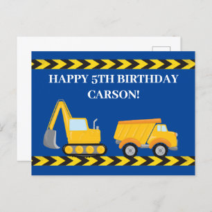 Carte Postale Custom Boys Construction Camion Bleu Joyeux annive