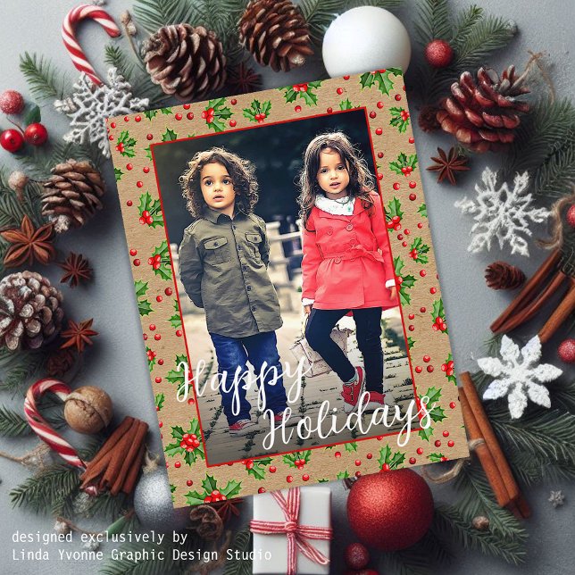 Carte Postale Custom Classic Holiday Green Holly Red Berries (Créateur téléchargé)