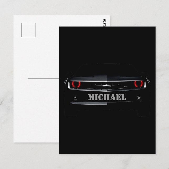 Carte Postale Custom Cool Chevy Camaro noir Votre nom (Devant / Derrière)