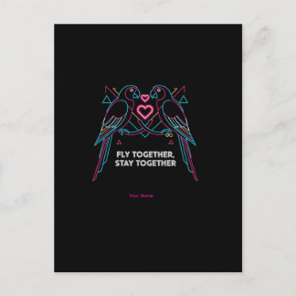Carte Postale Custom Couple Anniversary Neon Parrots Winter Hood