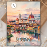 Carte Postale Custom Florence Duomo Cathedral Watercolor Skyline<br><div class="desc">Donnez vie à vos propres mots grâce à cette aquarelle personnalisée de la cathédrale Florence Duomo, alliant lave-linge doux et tonalités toscanes vibrantes. Inspiré par l'architecture intemporelle de Firenze, ce design capture le dôme emblématique, le clocher et l'horizon environnant sous un ciel coloré. Évoquant le charme des cathédrales italiennes, des...</div>