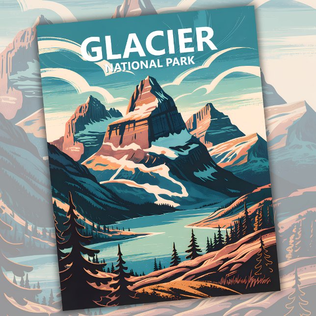Carte Postale Custom Glacier National Park Lake Retro WPA Travel (Custom Glacier National Park Lake Retro WPA Travel Postcard)