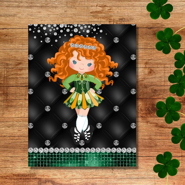 Carte Postale Custom Irish Dance Redhead Girl Green, Noir (Créateur téléchargé)