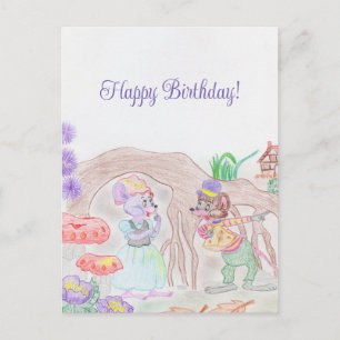 Carte Postale Custom Kids Artwork, deux mignonnes souris, fleurs