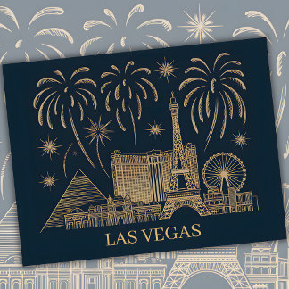 Carte Postale Custom Las Vegas Skyline Gold Line Art Travel
