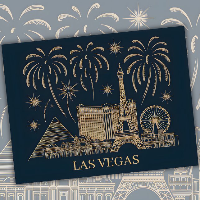 Carte Postale Custom Las Vegas Skyline Gold Line Art Travel (Las Vegas Skyline Gold Line Art Travel Postcard)