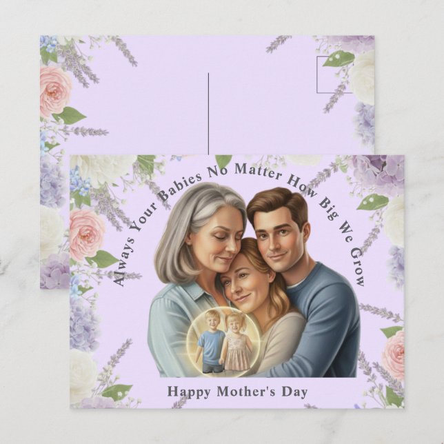 Carte Postale Custom Mother's day photo Always your babies  (Devant / Derrière)