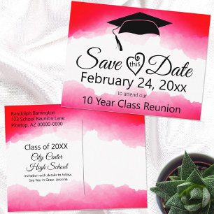 Carte Postale Custom Red Watercolor Class Reunion Save The Date
