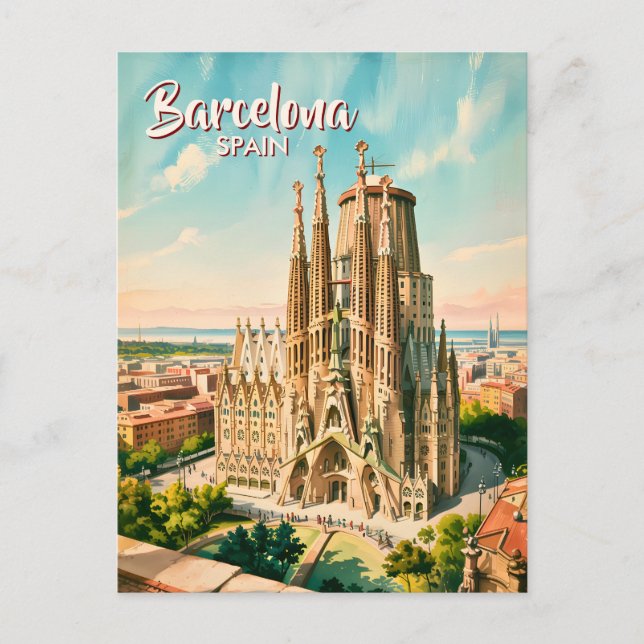 Carte Postale Custom Sagrada Familia Barcelona Travel Watercolor (Devant)