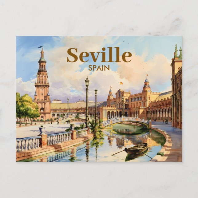 Carte Postale Custom Seville Spain Plaza de Espana Watercolor (Devant)