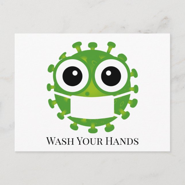 Carte Postale Custom Text/Color Green Virus Germ Emoji Wash Hand (Devant)