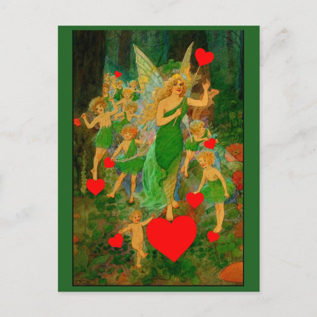 Carte Postale Custom Valentine Fairy Princesse Red Hearts Cupids (Devant)
