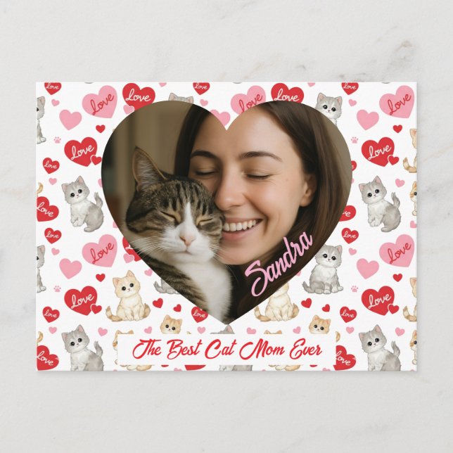 Carte Postale Custom Valentine's Day Cat Mom Heart Photo  (Devant)