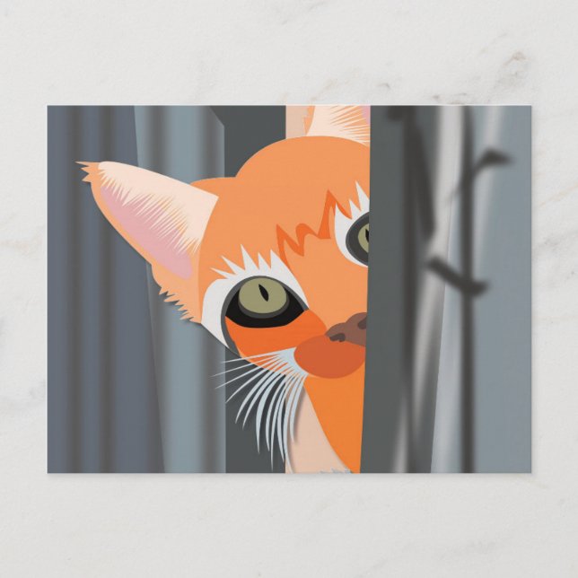 CARTE POSTALE CUT GINGER RED CHAT PEEKING ART POSTCARD (Devant)