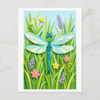 Carte Postale Cut Paper Collage-Style Dragonfly