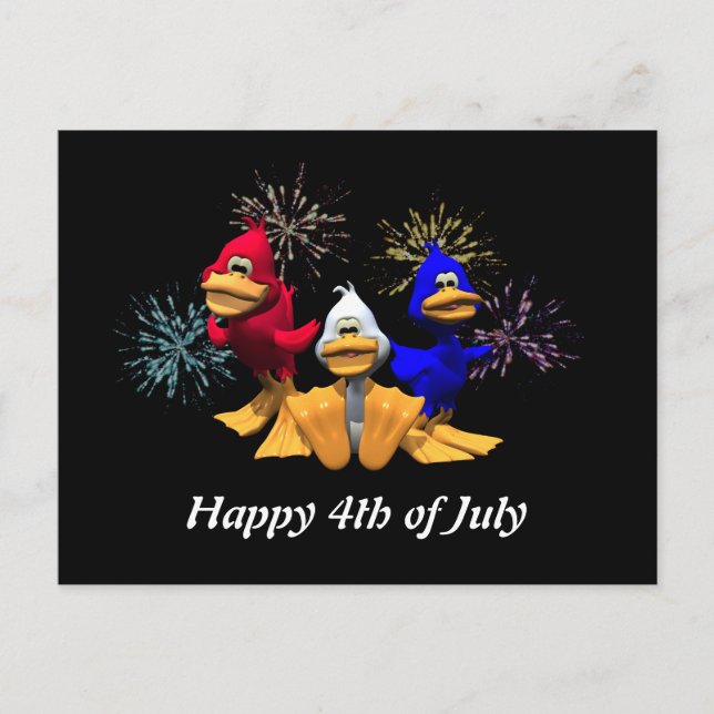Carte Postale Cute 4 juillet Canards rouges, blancs et bleus (Devant)